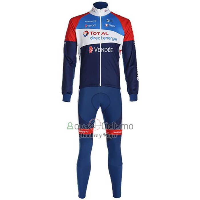 Direct Energie Ropa Ciclismo Culotte Largo 2020 Hombre Mangas Largas Profundo Azul Rojo
